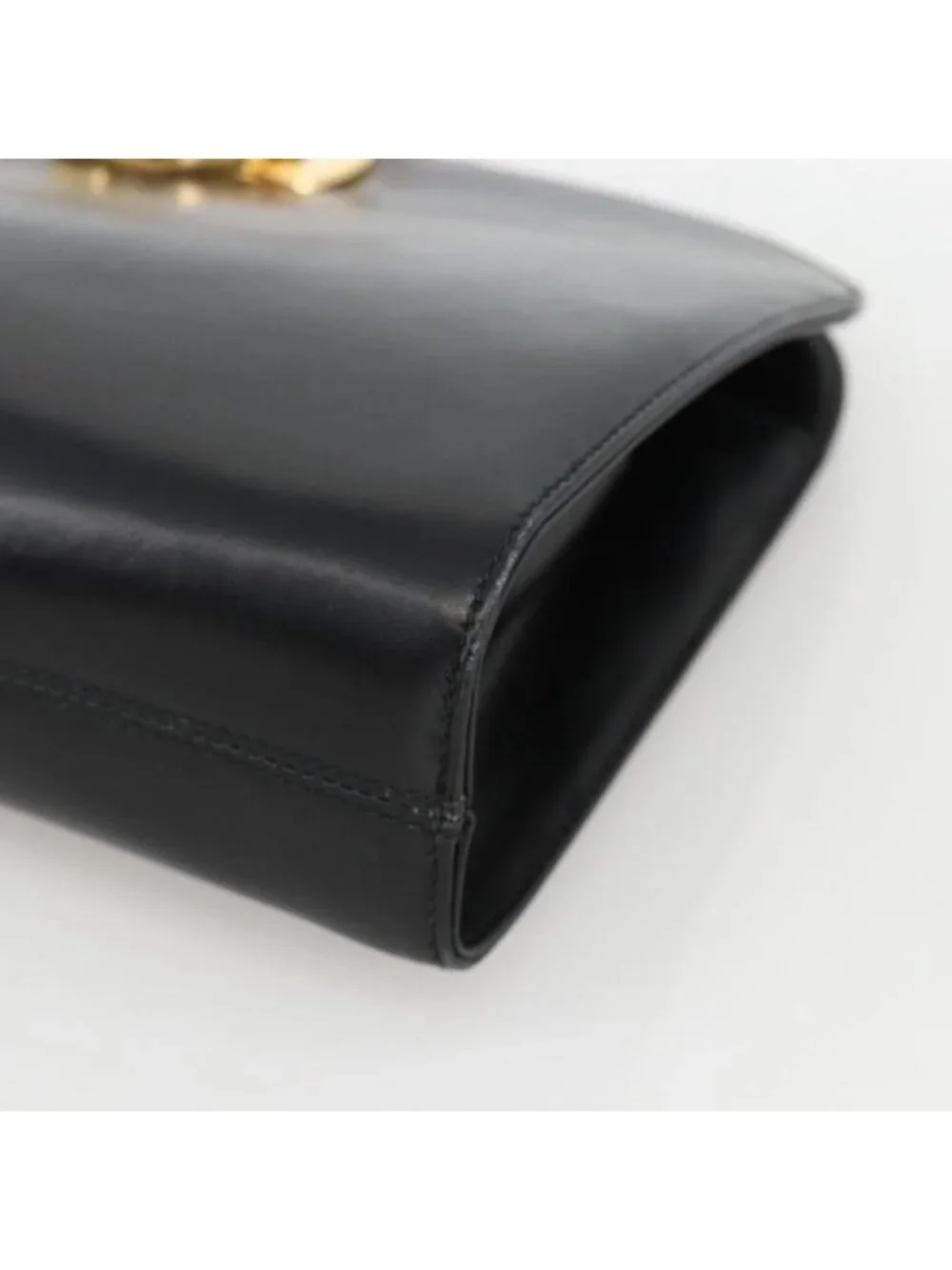 Authentic Salvatore Ferragamo Gancini Chain Shoulder Bag Leather Black Gold - Picture 16 of 16